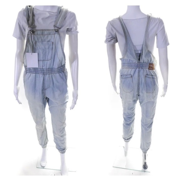 NWT One Teaspoon Elastic Waist Denim Overalls Open Back Size 26 S - Picture 4 of 9
